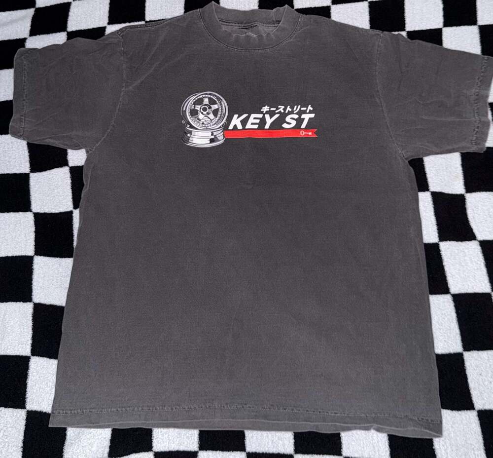 Key Street Wheels Grey Wash Graphic T-Shirt Size Large